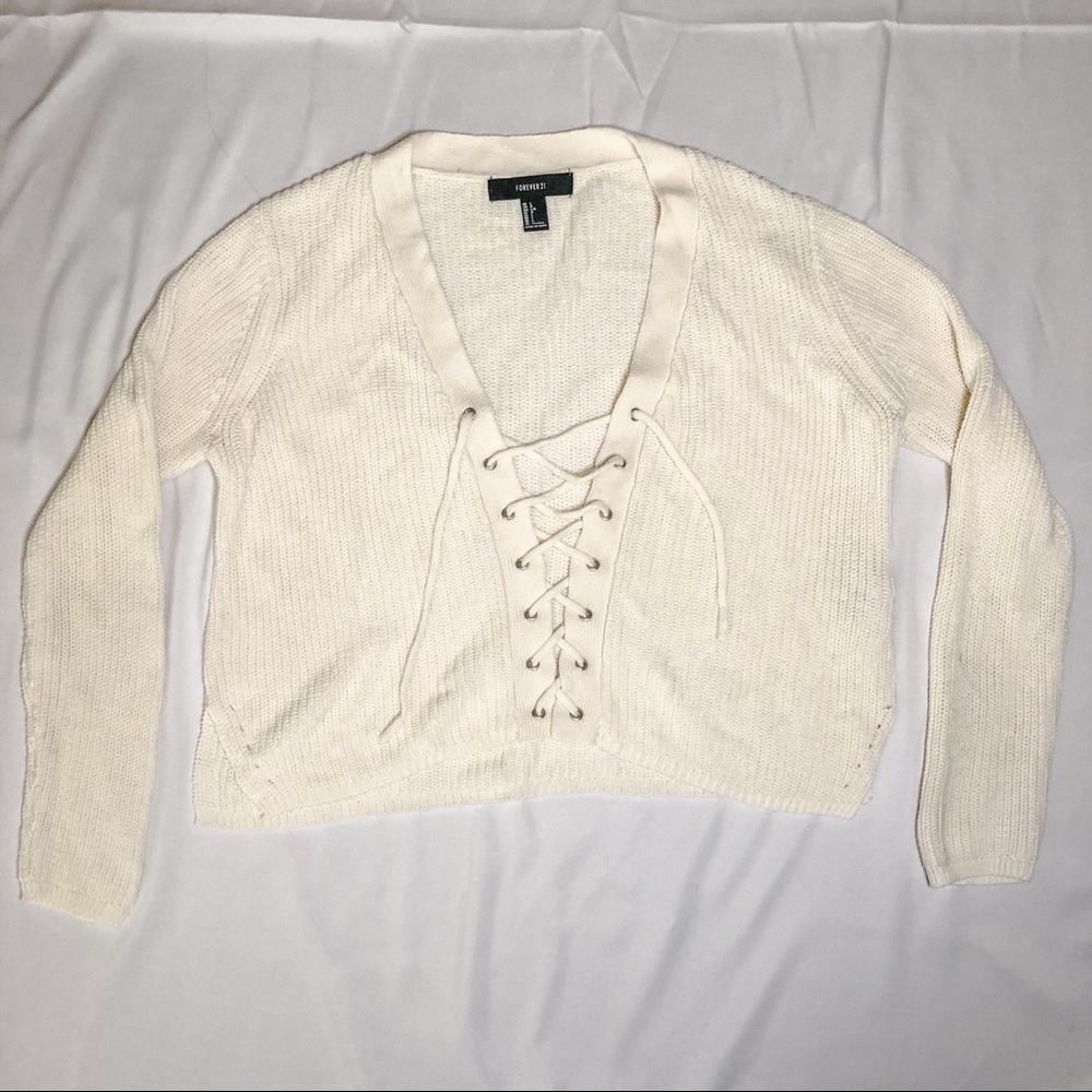 Cream cropped knitted sweater SIZE:L